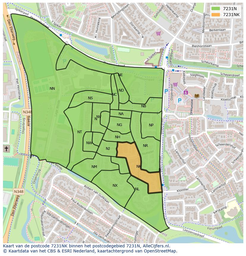 Afbeelding van het postcodegebied 7231 NK op de kaart.
