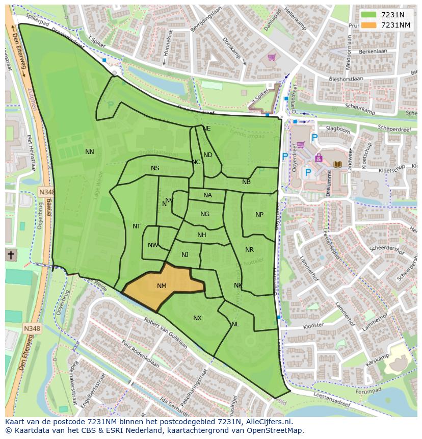 Afbeelding van het postcodegebied 7231 NM op de kaart.