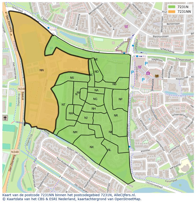 Afbeelding van het postcodegebied 7231 NN op de kaart.