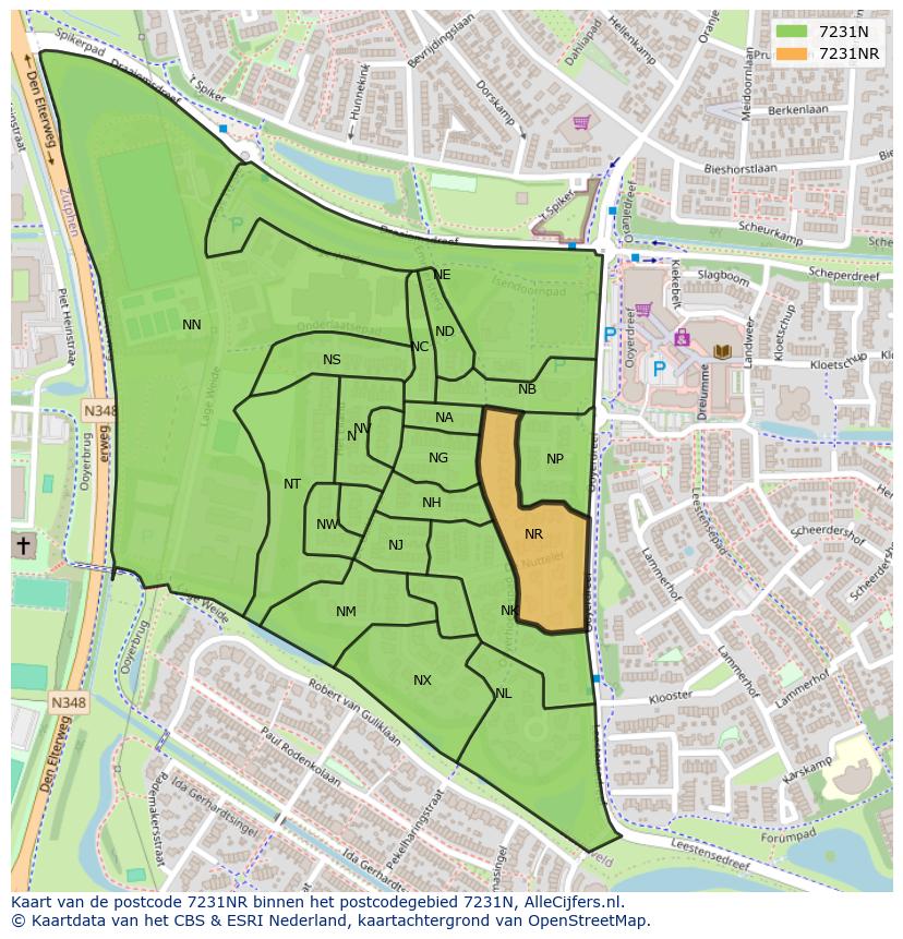 Afbeelding van het postcodegebied 7231 NR op de kaart.