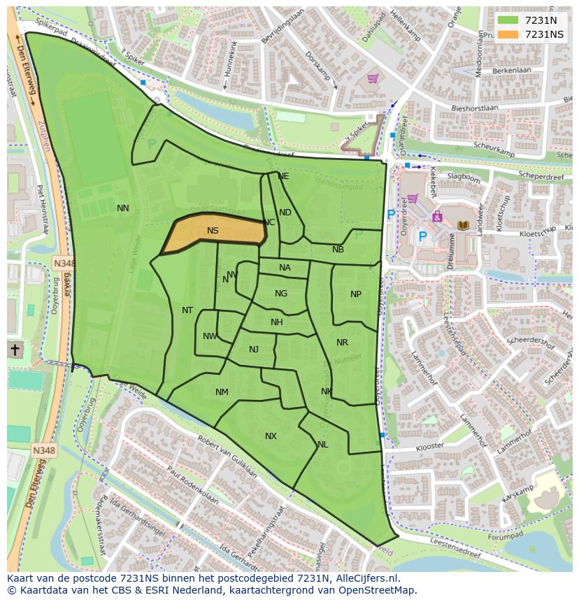 Afbeelding van het postcodegebied 7231 NS op de kaart.