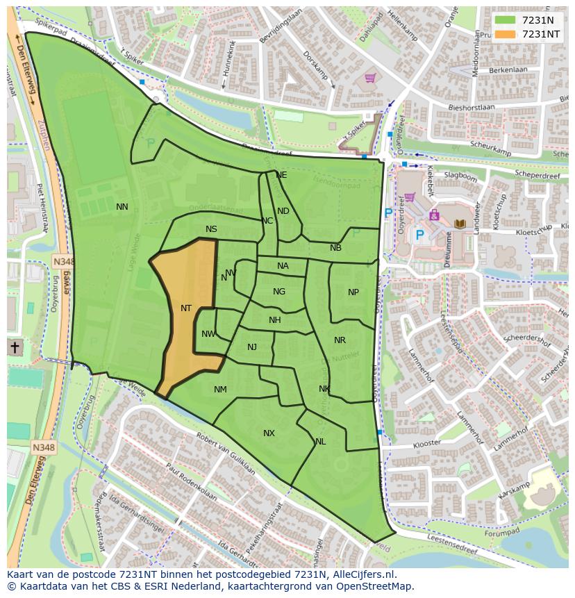 Afbeelding van het postcodegebied 7231 NT op de kaart.