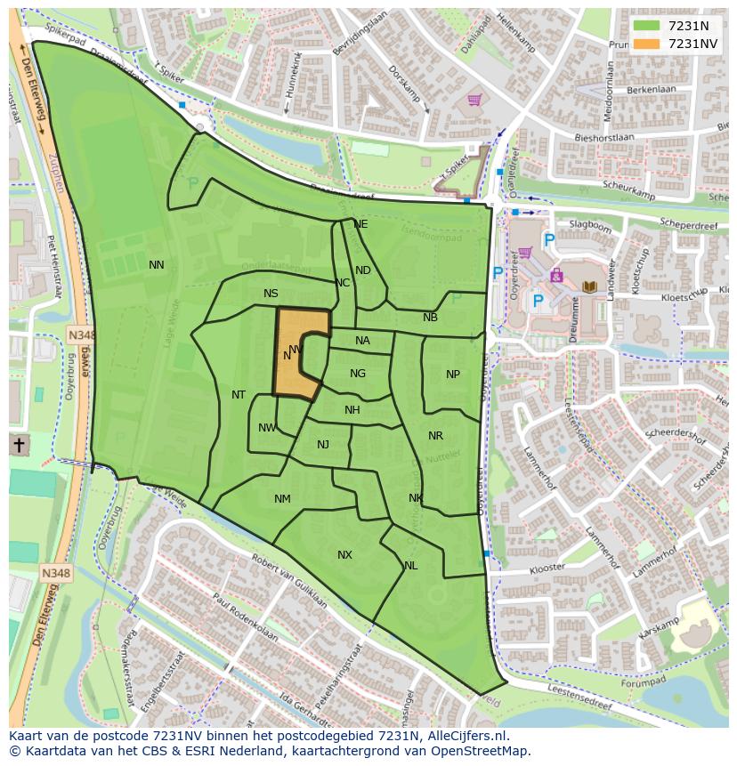 Afbeelding van het postcodegebied 7231 NV op de kaart.