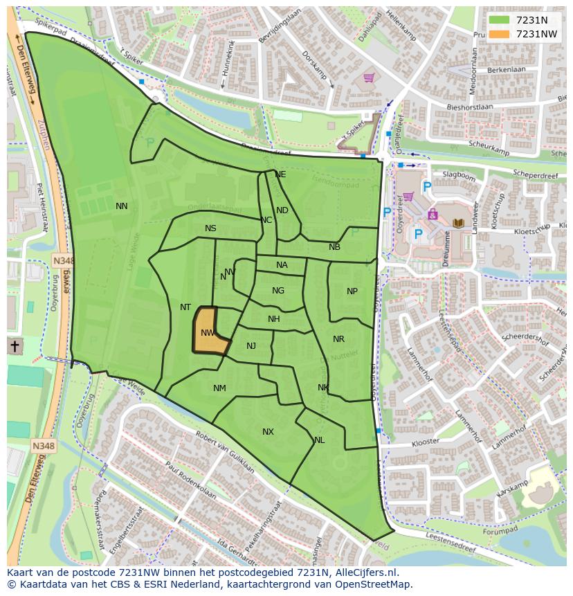 Afbeelding van het postcodegebied 7231 NW op de kaart.