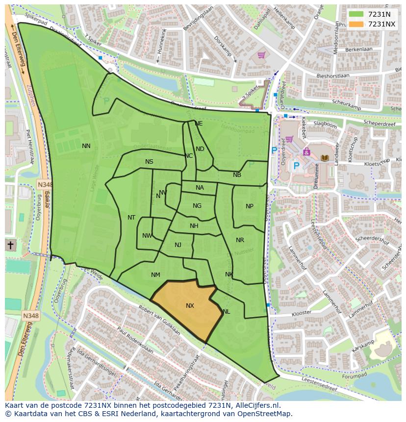Afbeelding van het postcodegebied 7231 NX op de kaart.