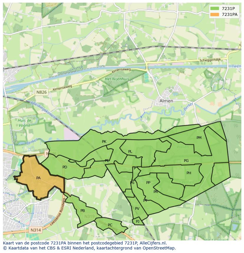 Afbeelding van het postcodegebied 7231 PA op de kaart.