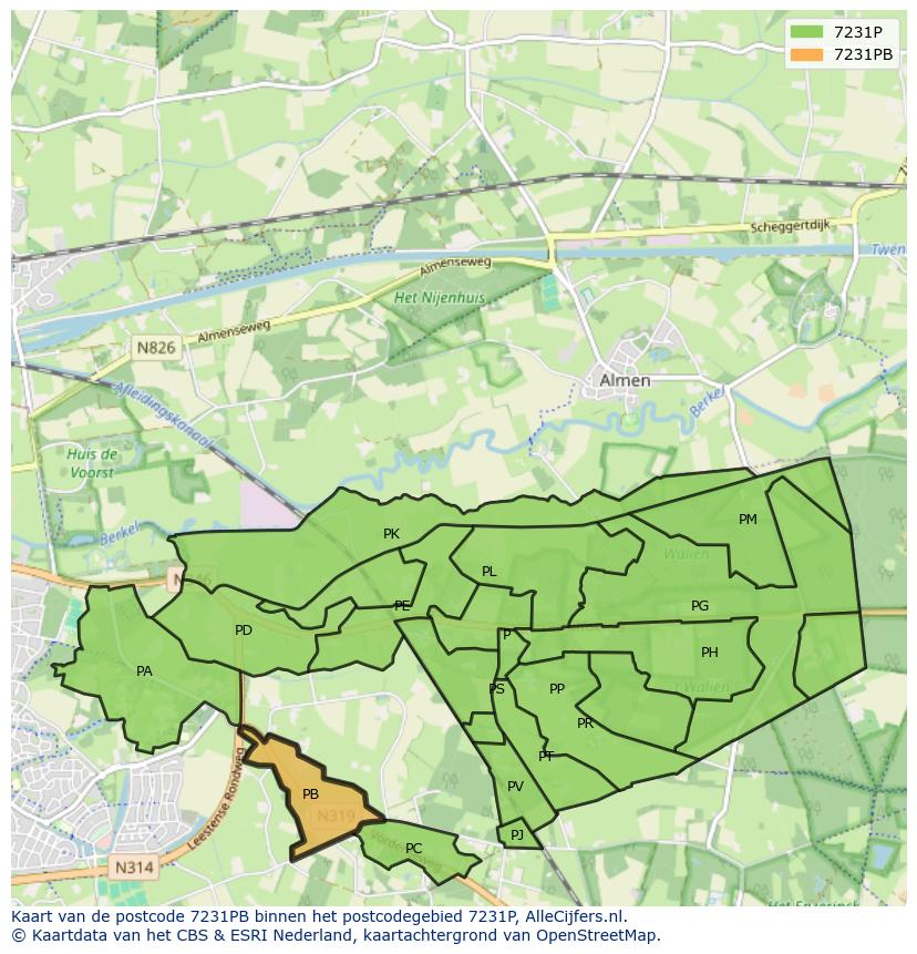 Afbeelding van het postcodegebied 7231 PB op de kaart.
