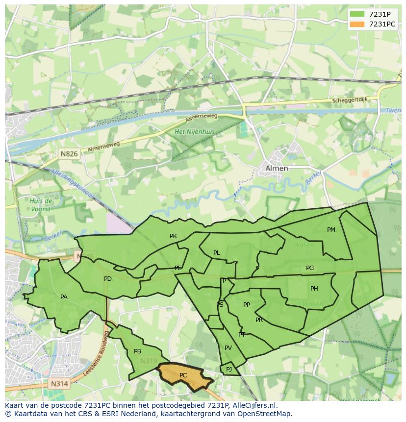 Afbeelding van het postcodegebied 7231 PC op de kaart.