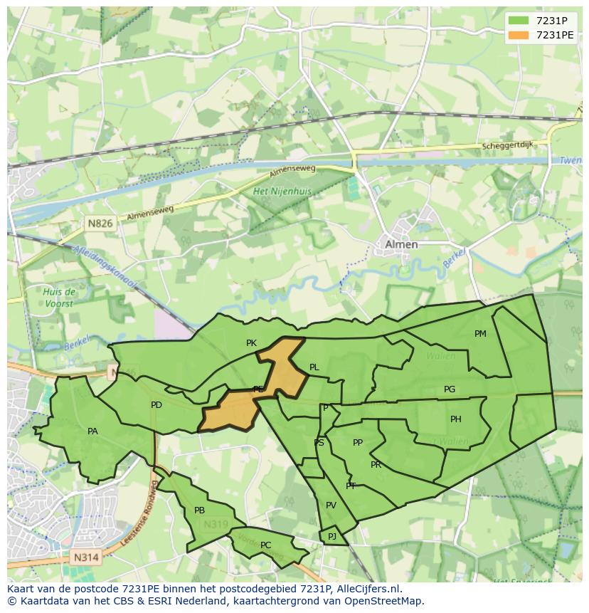 Afbeelding van het postcodegebied 7231 PE op de kaart.