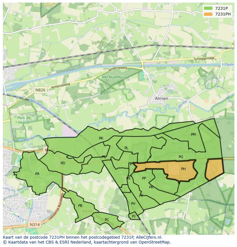 Afbeelding van het postcodegebied 7231 PH op de kaart.