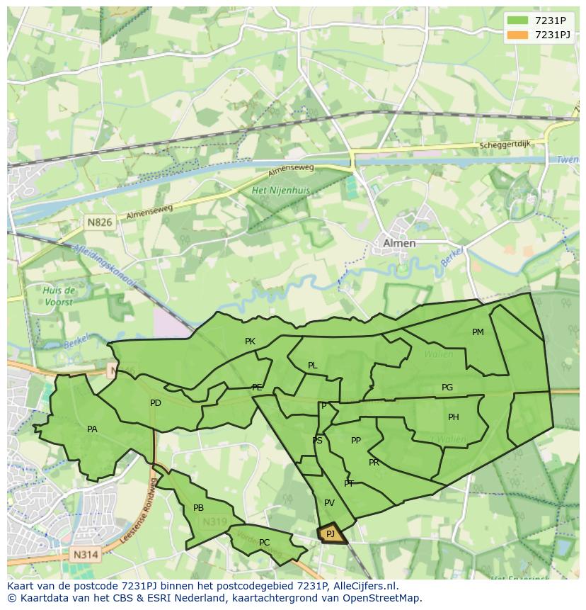 Afbeelding van het postcodegebied 7231 PJ op de kaart.