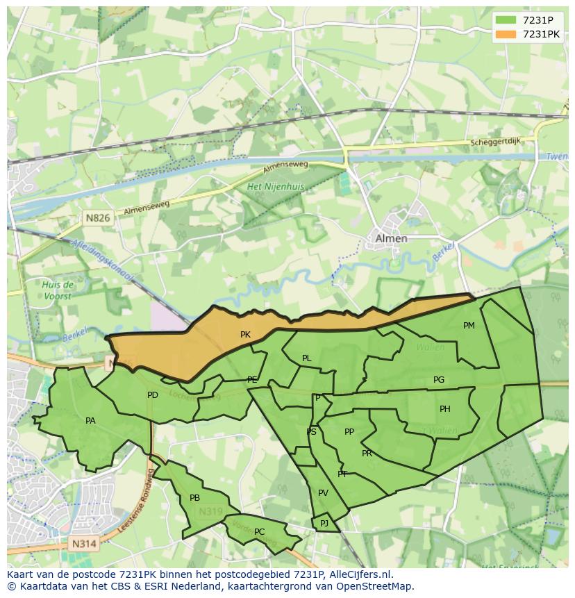 Afbeelding van het postcodegebied 7231 PK op de kaart.