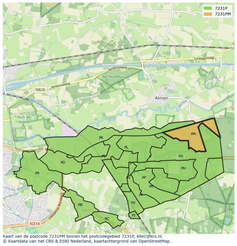 Afbeelding van het postcodegebied 7231 PM op de kaart.