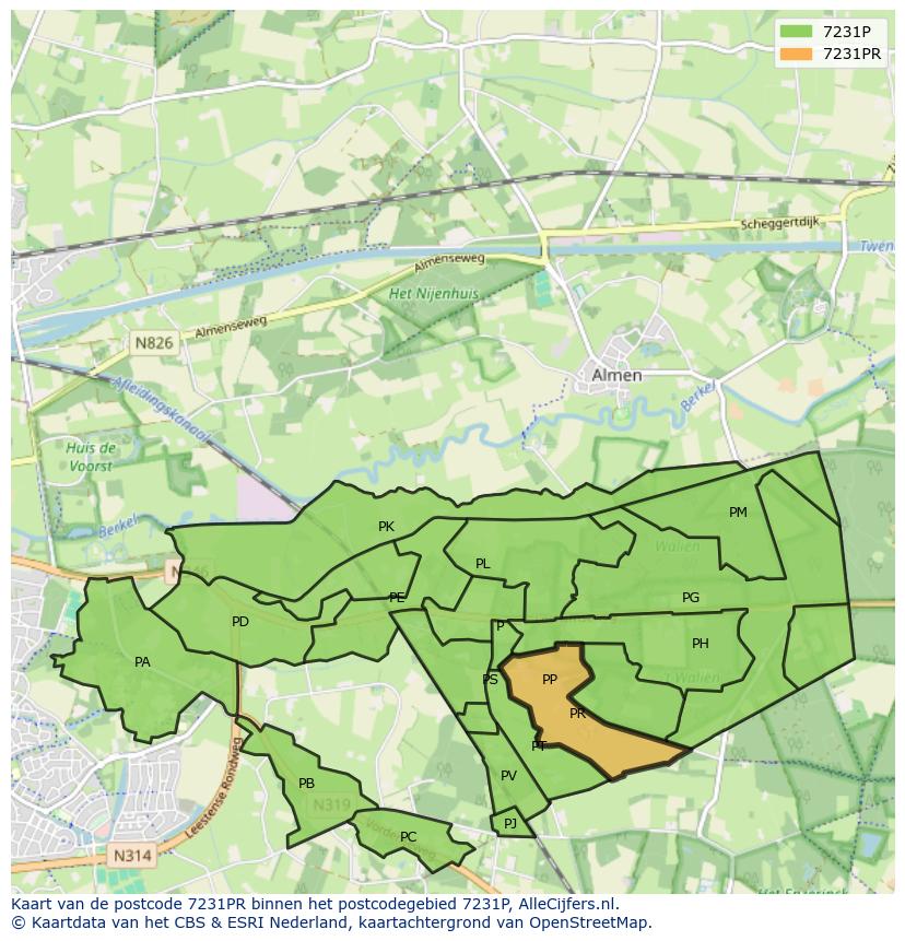 Afbeelding van het postcodegebied 7231 PR op de kaart.