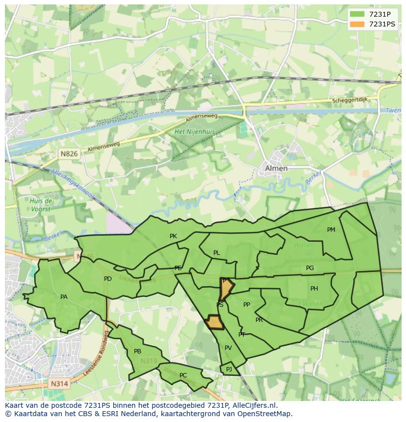 Afbeelding van het postcodegebied 7231 PS op de kaart.