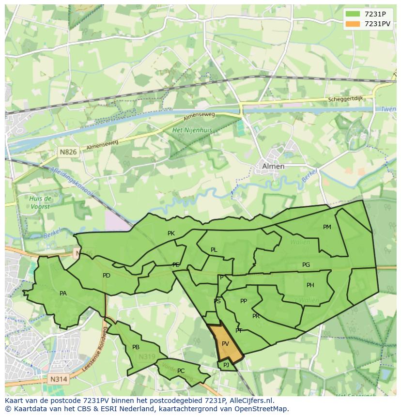 Afbeelding van het postcodegebied 7231 PV op de kaart.