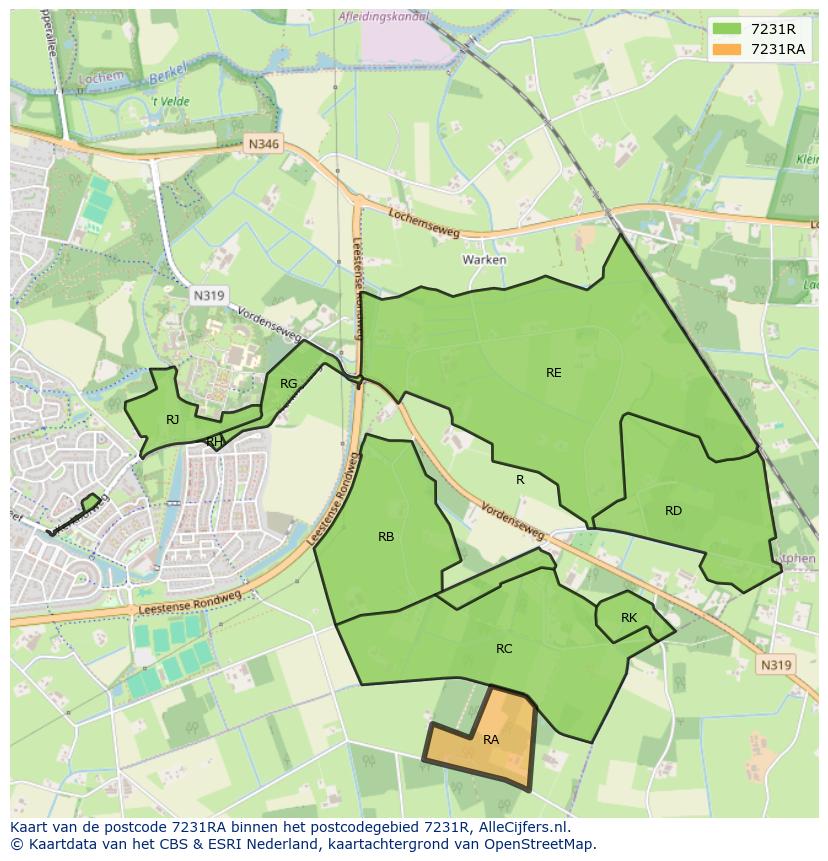Afbeelding van het postcodegebied 7231 RA op de kaart.