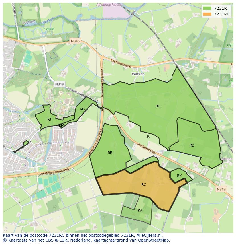 Afbeelding van het postcodegebied 7231 RC op de kaart.