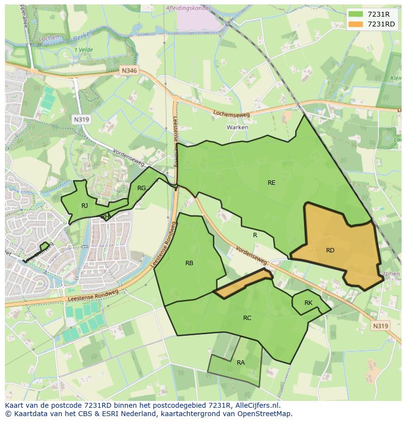 Afbeelding van het postcodegebied 7231 RD op de kaart.