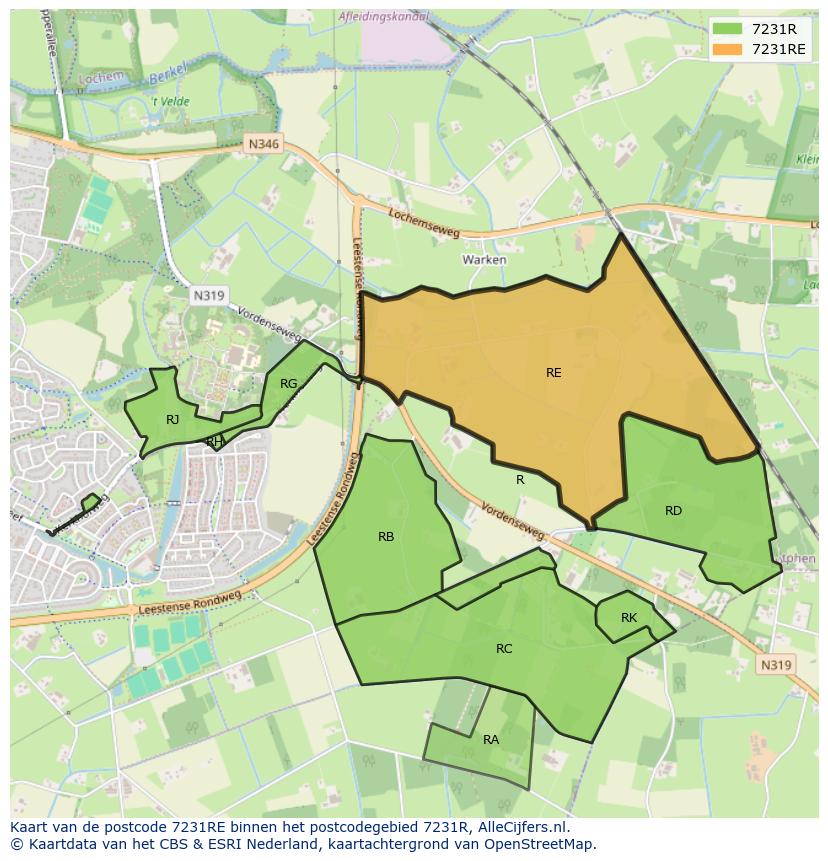 Afbeelding van het postcodegebied 7231 RE op de kaart.