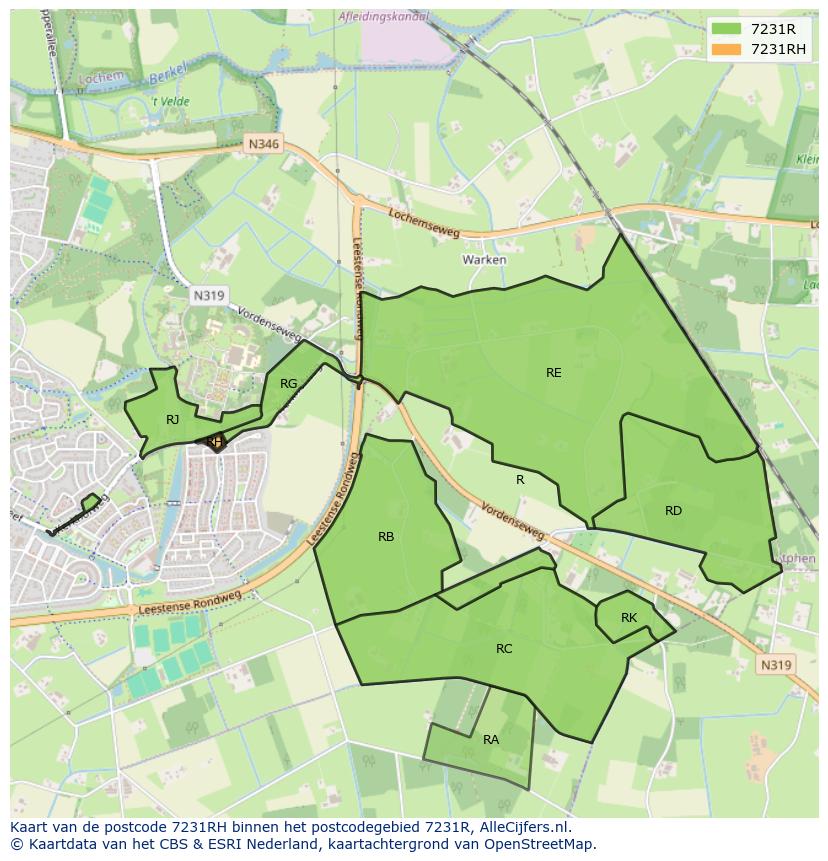 Afbeelding van het postcodegebied 7231 RH op de kaart.