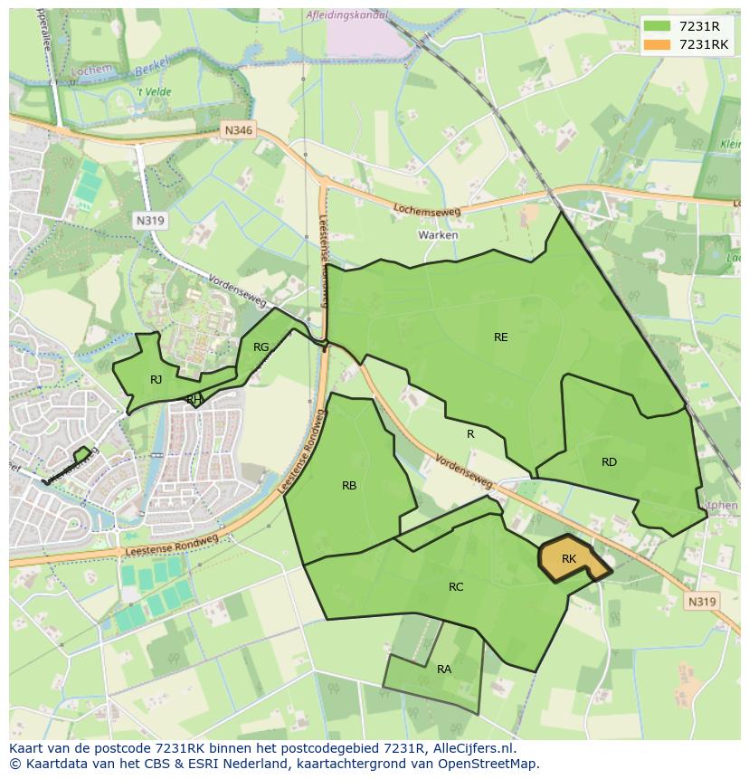 Afbeelding van het postcodegebied 7231 RK op de kaart.