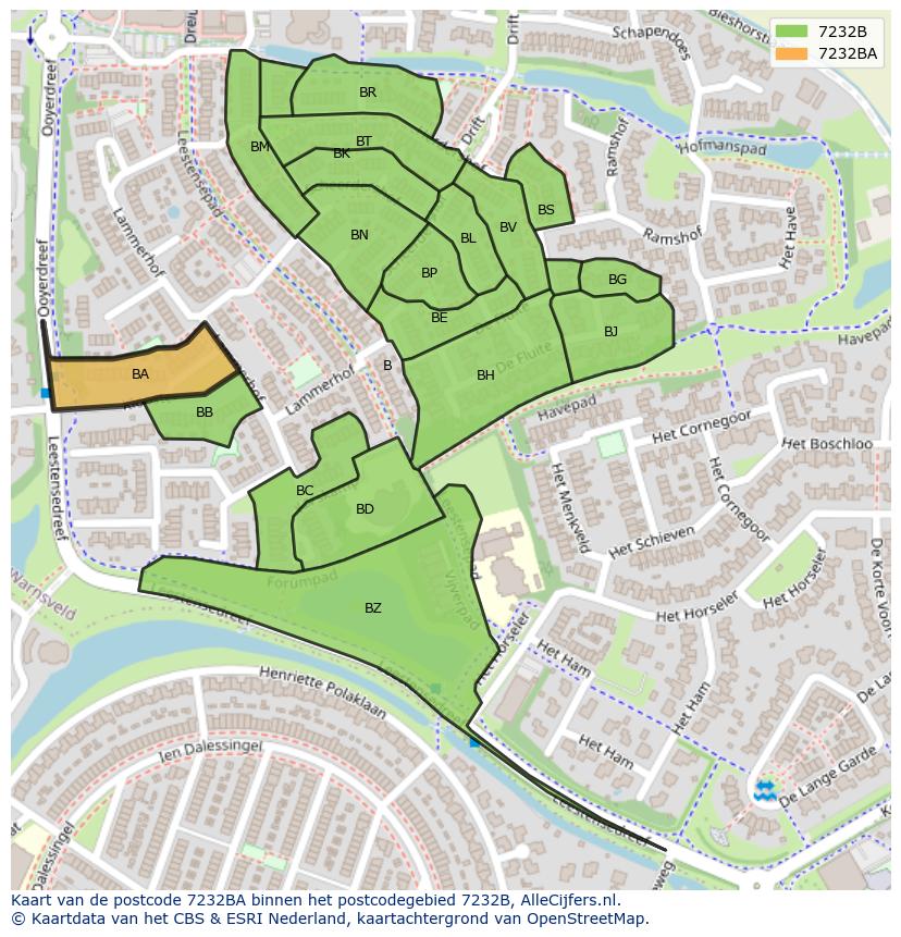 Afbeelding van het postcodegebied 7232 BA op de kaart.