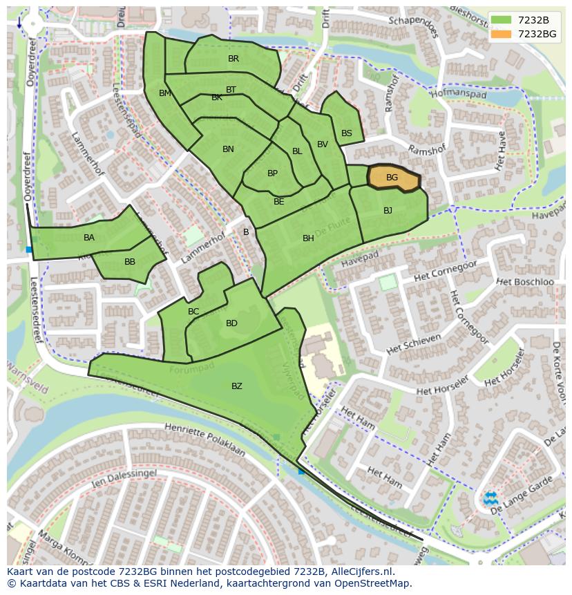 Afbeelding van het postcodegebied 7232 BG op de kaart.
