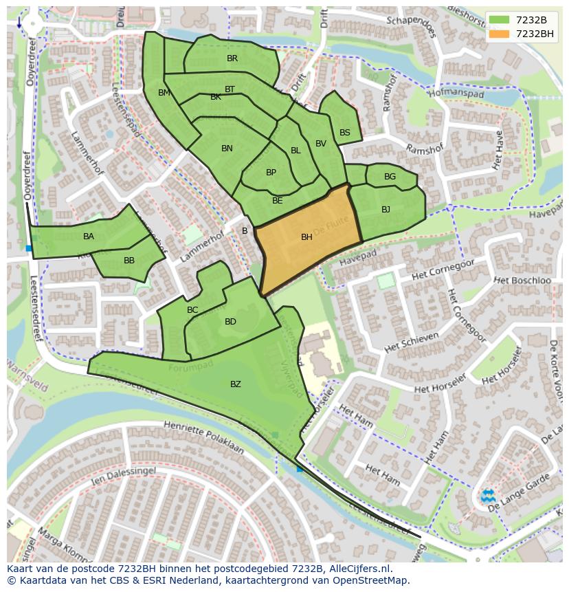 Afbeelding van het postcodegebied 7232 BH op de kaart.