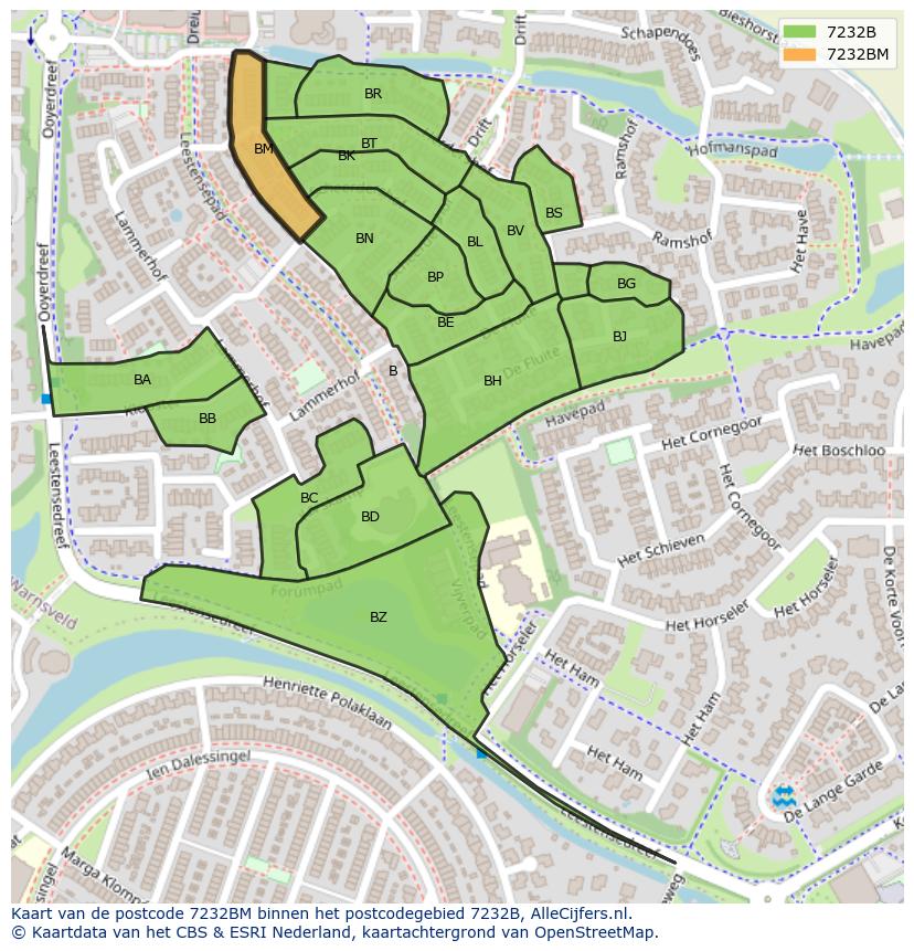Afbeelding van het postcodegebied 7232 BM op de kaart.
