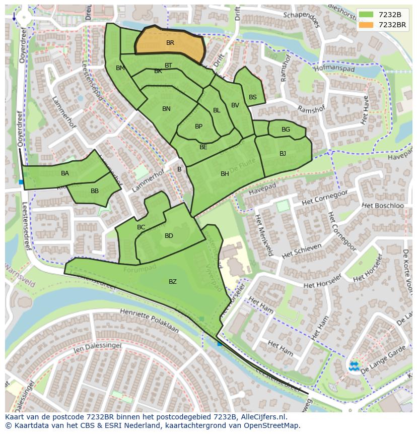 Afbeelding van het postcodegebied 7232 BR op de kaart.
