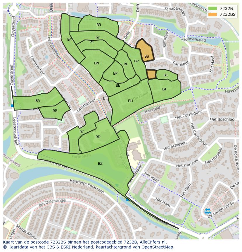 Afbeelding van het postcodegebied 7232 BS op de kaart.