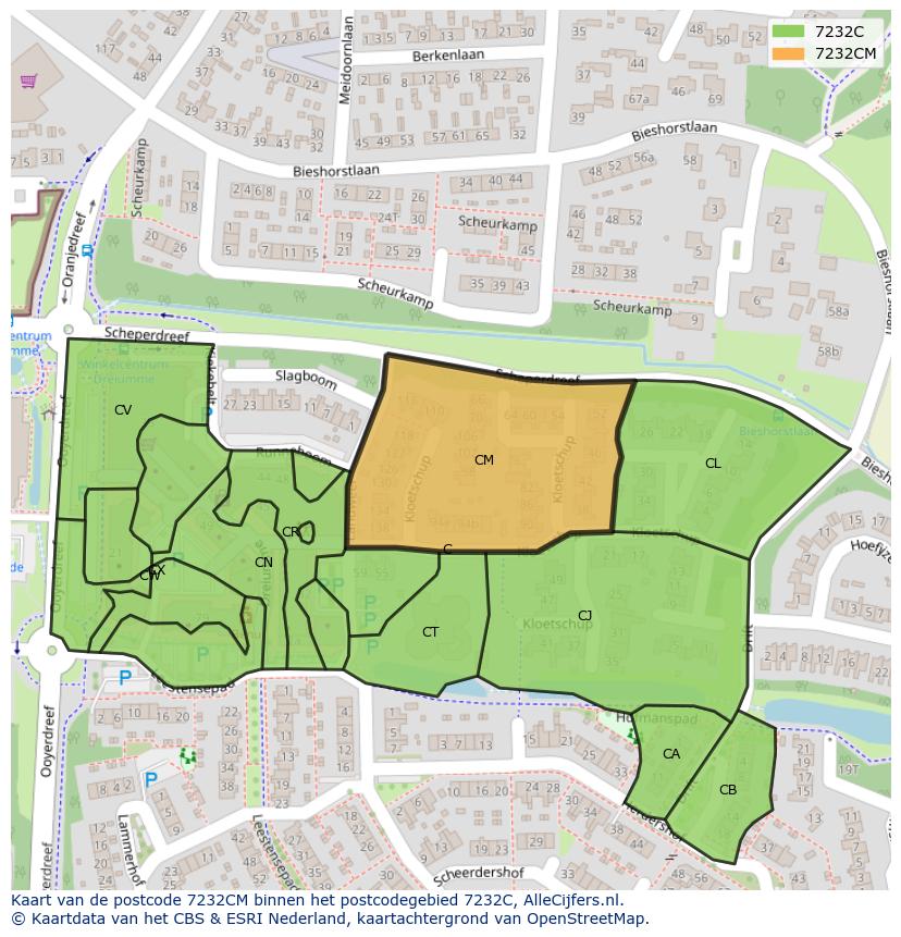 Afbeelding van het postcodegebied 7232 CM op de kaart.