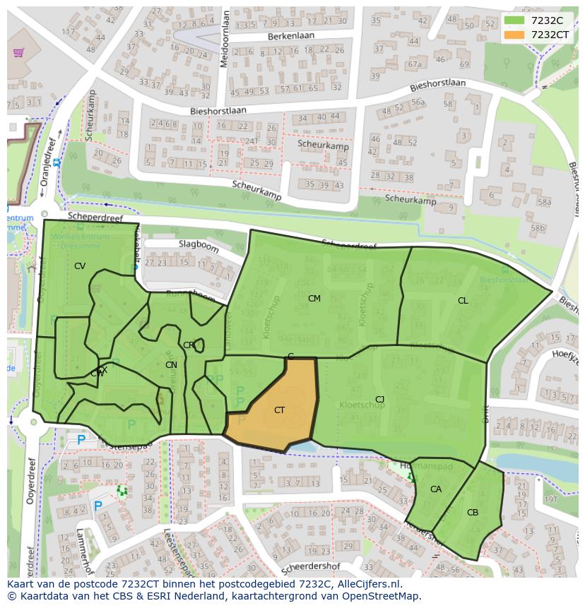 Afbeelding van het postcodegebied 7232 CT op de kaart.