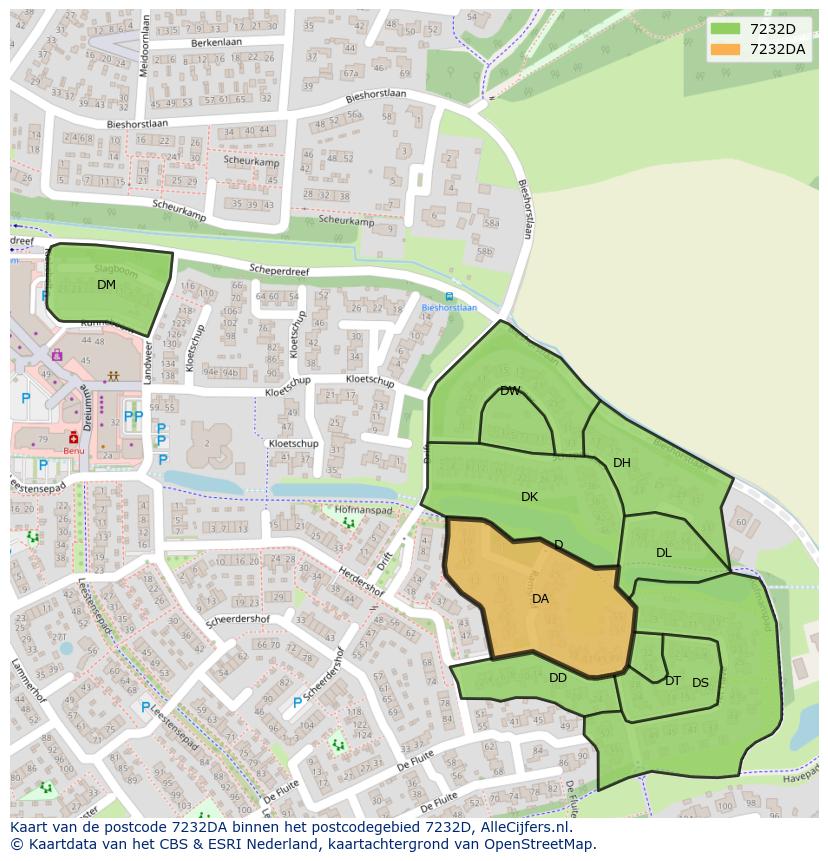 Afbeelding van het postcodegebied 7232 DA op de kaart.