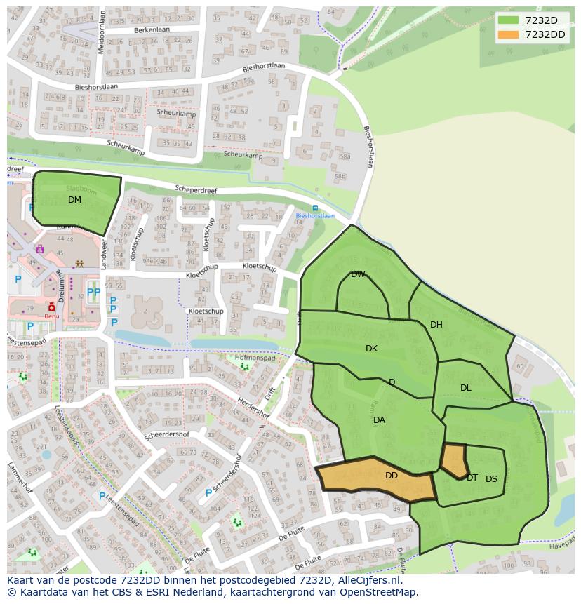 Afbeelding van het postcodegebied 7232 DD op de kaart.