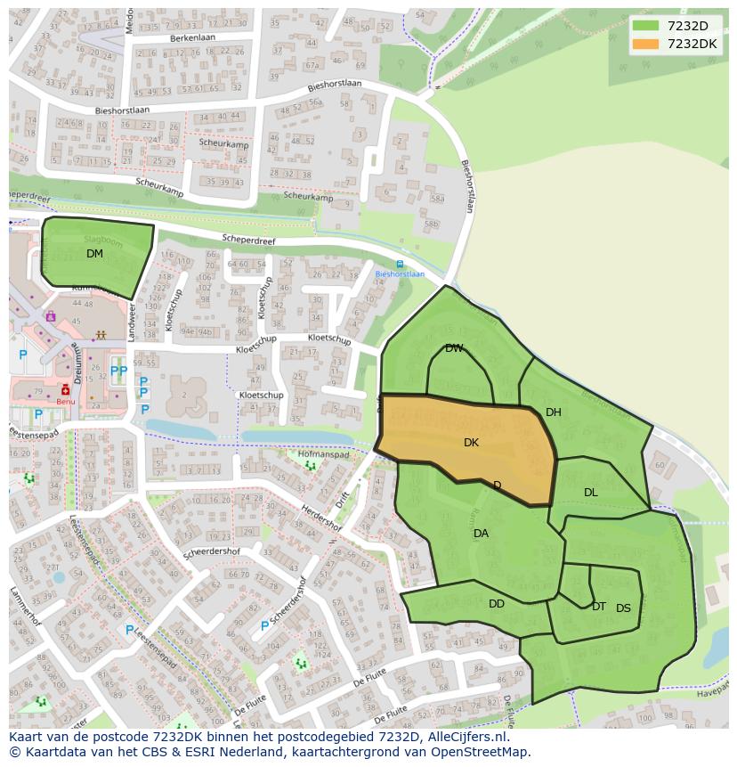 Afbeelding van het postcodegebied 7232 DK op de kaart.