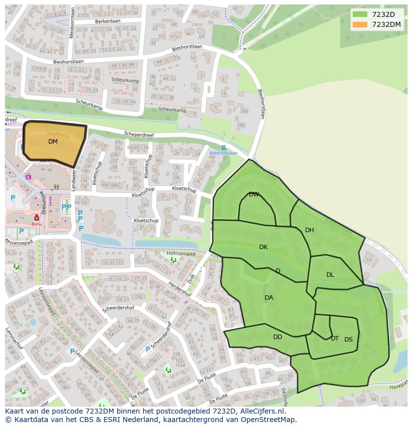 Afbeelding van het postcodegebied 7232 DM op de kaart.