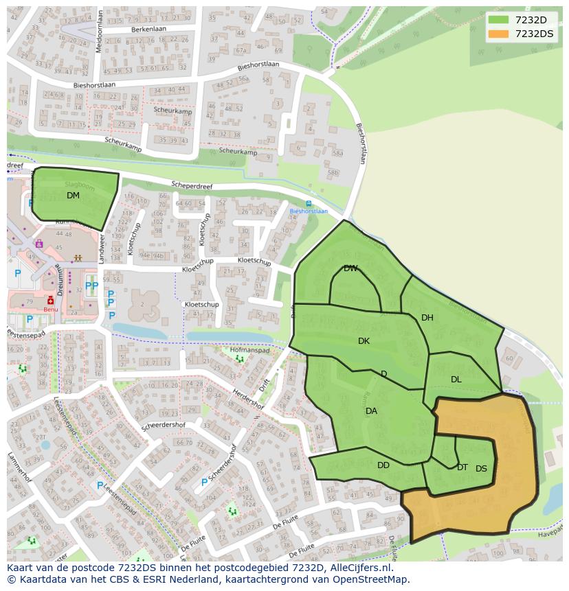 Afbeelding van het postcodegebied 7232 DS op de kaart.