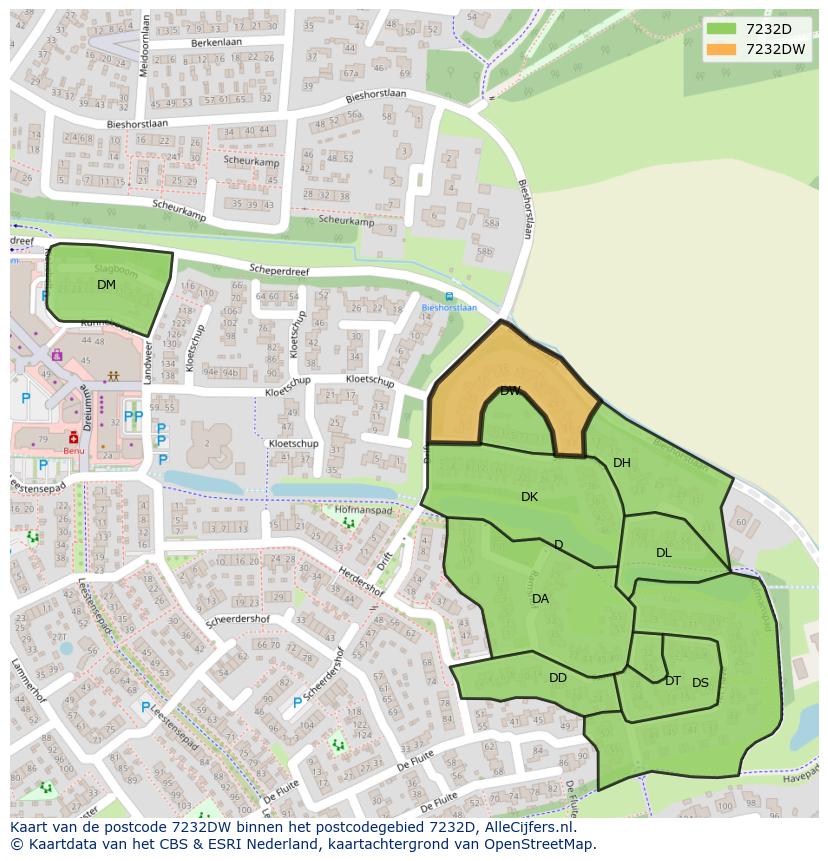 Afbeelding van het postcodegebied 7232 DW op de kaart.