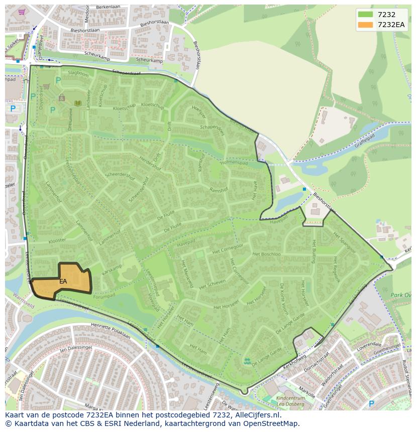 Afbeelding van het postcodegebied 7232 EA op de kaart.