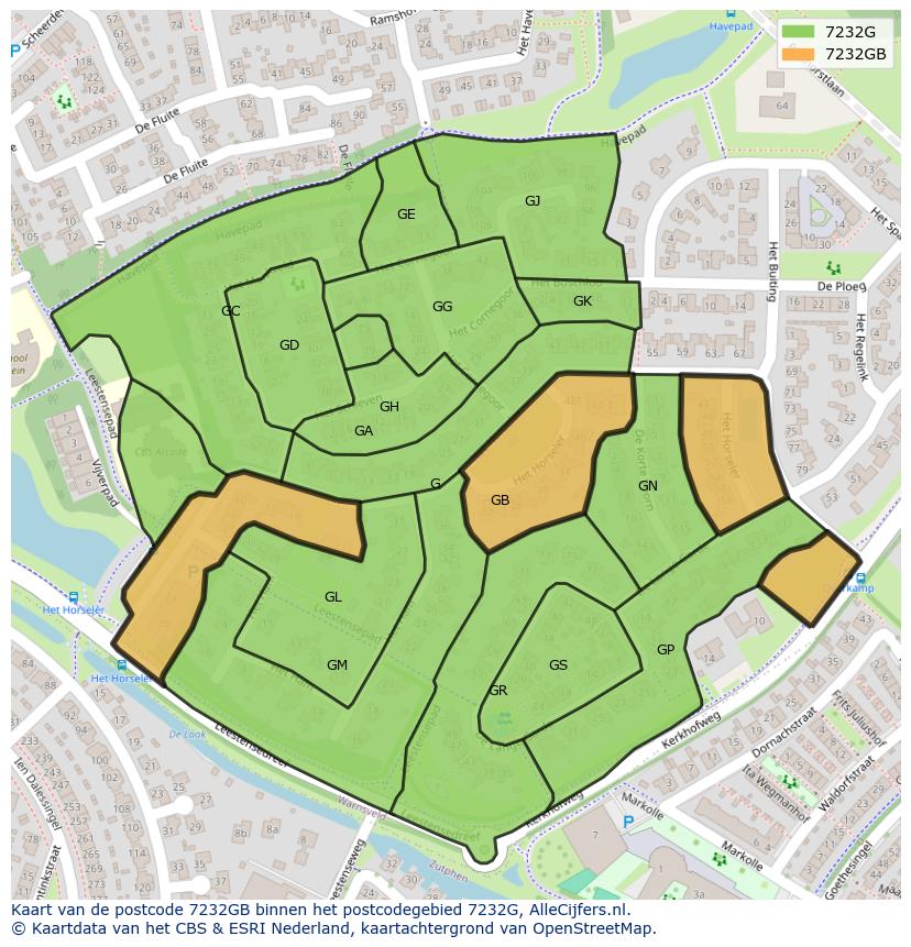 Afbeelding van het postcodegebied 7232 GB op de kaart.