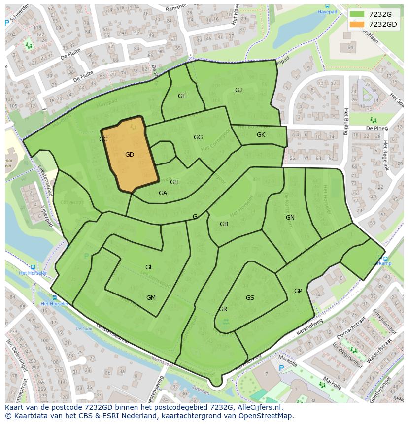 Afbeelding van het postcodegebied 7232 GD op de kaart.