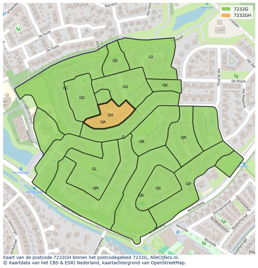 Afbeelding van het postcodegebied 7232 GH op de kaart.