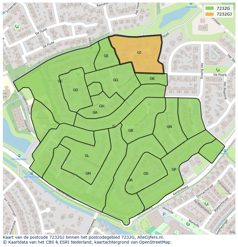 Afbeelding van het postcodegebied 7232 GJ op de kaart.