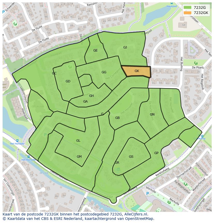 Afbeelding van het postcodegebied 7232 GK op de kaart.