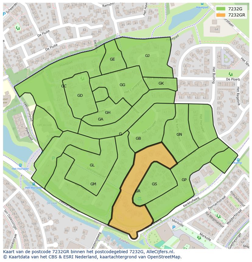 Afbeelding van het postcodegebied 7232 GR op de kaart.
