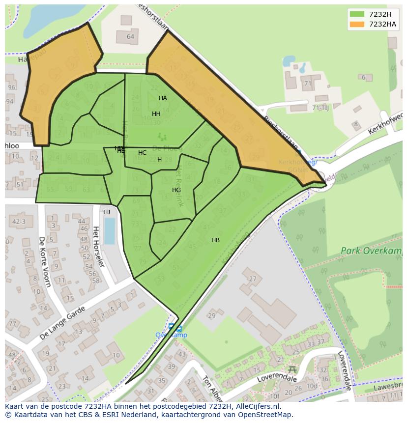 Afbeelding van het postcodegebied 7232 HA op de kaart.