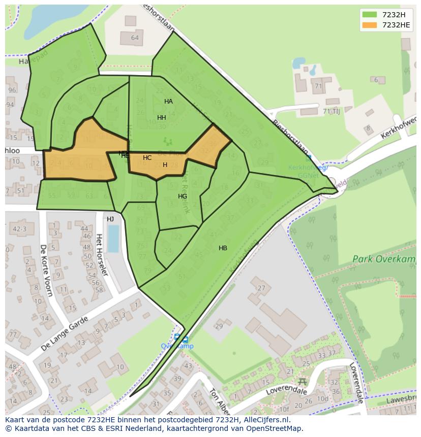 Afbeelding van het postcodegebied 7232 HE op de kaart.