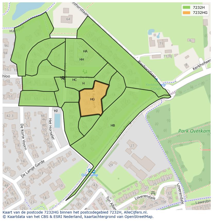 Afbeelding van het postcodegebied 7232 HG op de kaart.